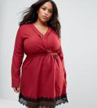 Rage Plus Wrap Dress With Lace Trim - Red