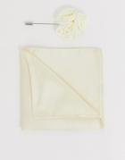 Gianni Feraud Wedding Satin Lapel Pin And Pocket Square-white