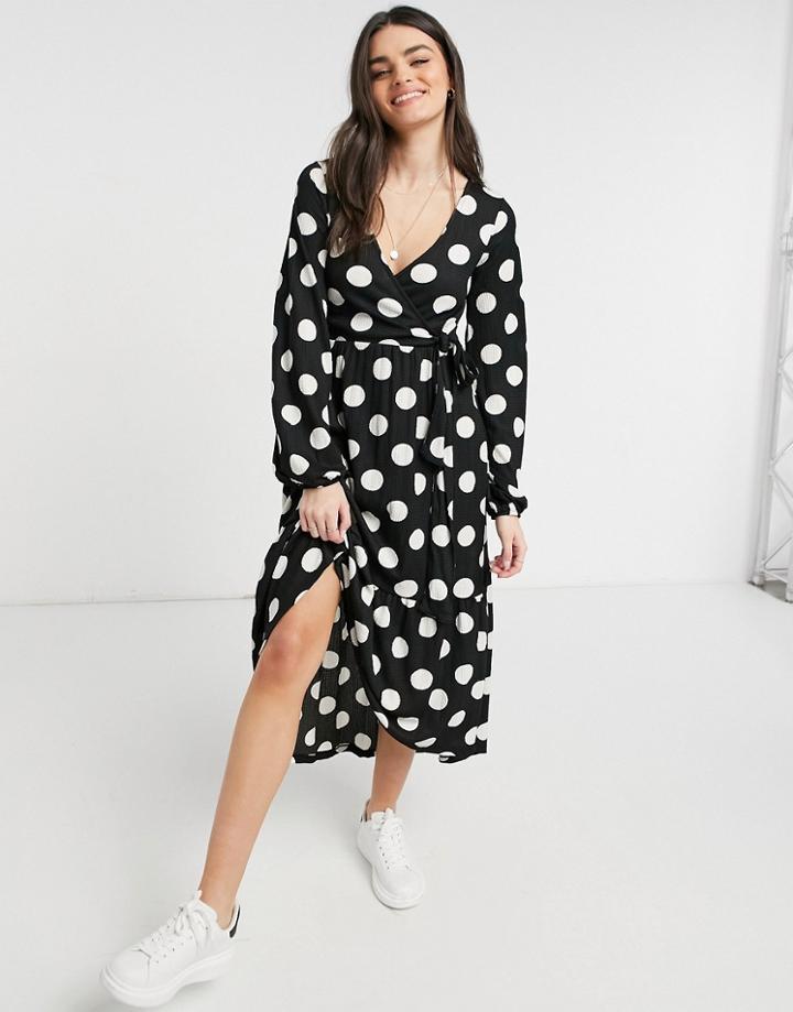 River Island Polka Dot Wrap Midi Dress In White