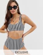 Monki Mono Stripe Scoop Neck Bikini Top-black