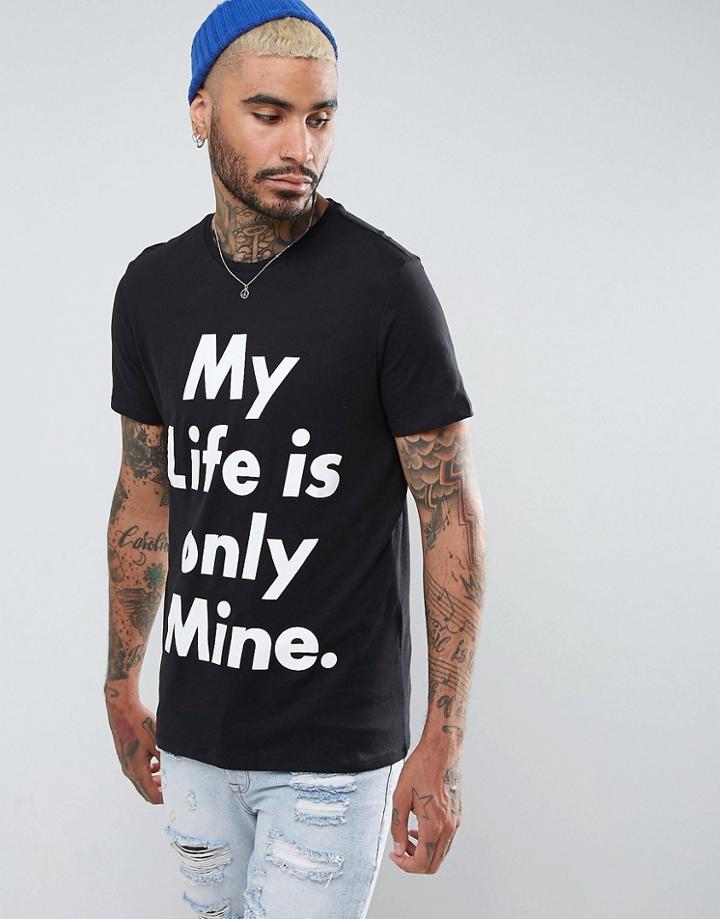 Bershka Slogan T-shirt In Black - Black