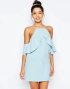 Asos Cold Shoulder Ruffle Crepe Mini Dress - Blue