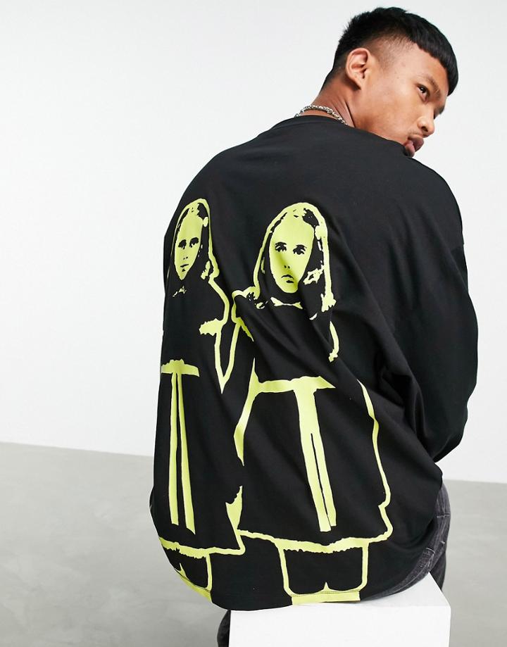 Asos Design Halloween Oversized Long Sleeve T-shirt With The Shining Print In Black