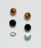 Sacred Hawk 3 Pack Earrings With Tigers Eye - Black