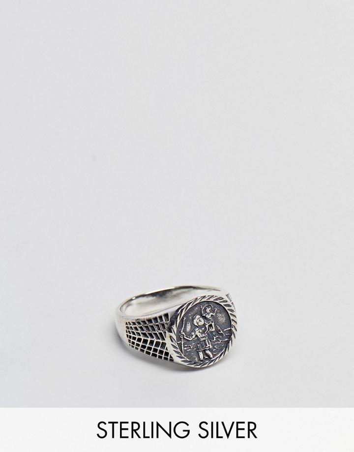 Asos Design Sterling Silver Sovereign Ring With St Christopher