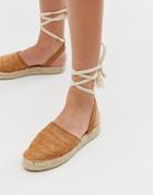 Truffle Collection Woven Tie Leg Espadrilles-tan