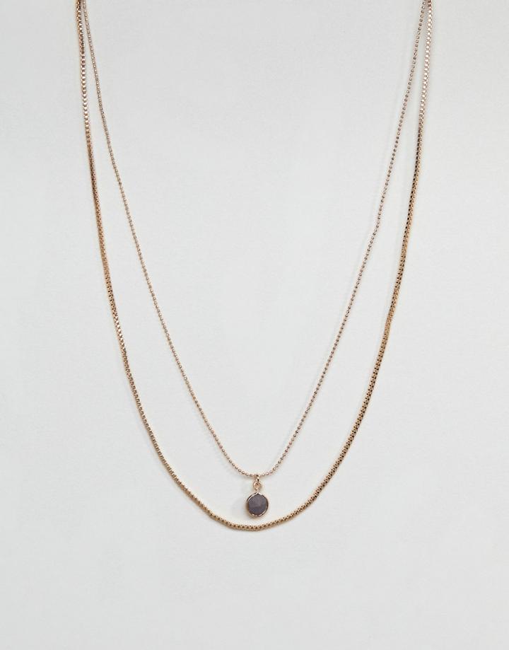 Asos Faceted Stone Pendant Multirow Necklace - Gold