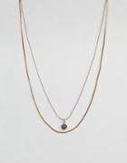 Asos Faceted Stone Pendant Multirow Necklace - Gold