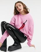 Skinnydip Relaxed Sweater With Spicy Pepper Slogan Knit-pink