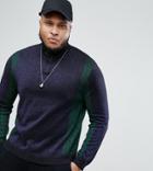 Asos Plus Metallic Yarn Half Zip Sweater With Colourblocking In Green & Navy - Navy