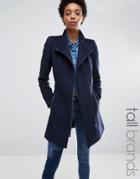 Vero Moda Tall Belted Funnel Neck Wool Coat - Navy