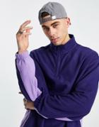 Asos Design Oversized Polar Fleece Sweatshirt With Half Zip & Color Block - Part Of A Set-purple