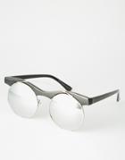 7x Round Sunglasses Black With Blue Revo Lenses - Black