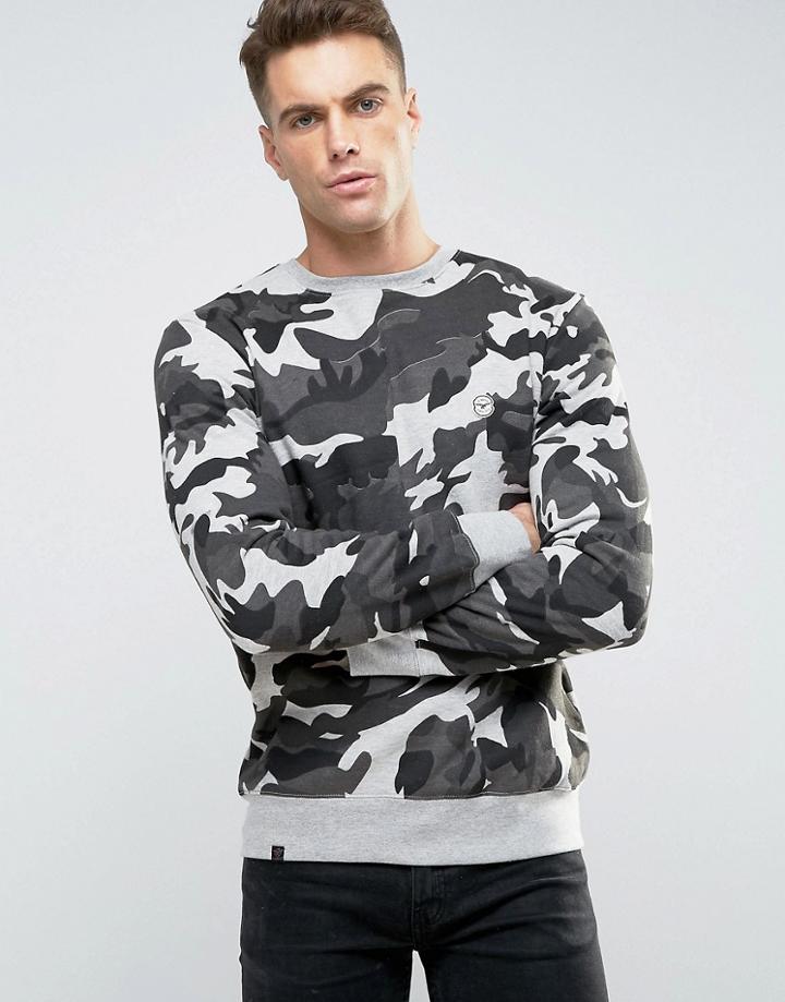 Le Breve Camo Print Crew Neck Sweat Sweater - Gray