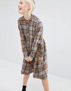 Monki Plaid Check Shirt Dress - Brown