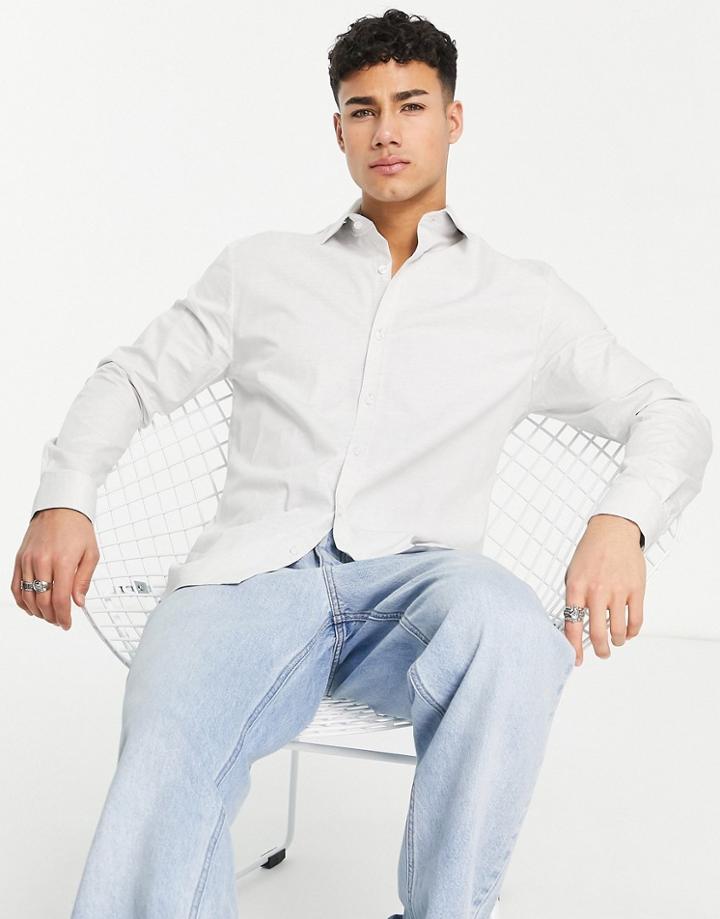 River Island Long Sleeve Smart Zigzag Cutaway Collar Shirt In Gray