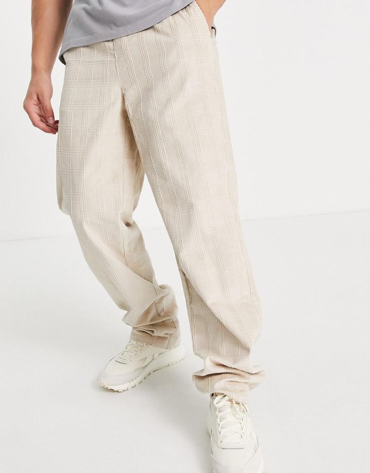 Asos Design Relaxed Pants In Checked Corduroy-neutral