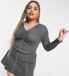 Asos Design Curve Ribbed Long Sleeve Crop Top With Exposed Seams-purple