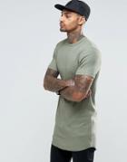Asos Super Longline Muscle T-shirt In Waffle With Curved Hem In Green