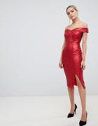 Outrageous Fortune Sequin Bardot Midi Dress In Red - Red