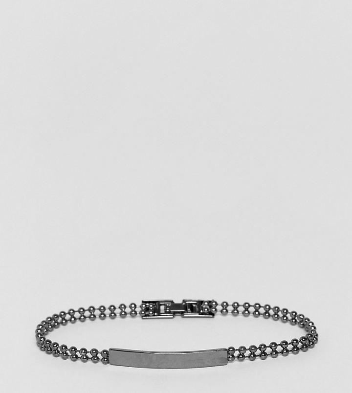 Asos Plus Ball Chain Bracelet With Id Tag In Gunmetal - Black
