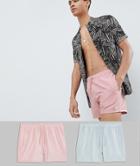 Asos Design Swim Shorts 2 Pack In Pink & Gray Short Length Save - Multi