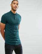 Asos Longline Muscle Polo With Curve Hem - Green