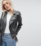 Asos Tall Leather Look Washed Biker Jacket - Gray