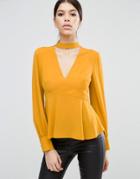 Asos V Neck Blouse With Neck Band - Yellow