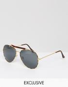 Reclaimed Vintage Inspired Aviator Sunglasses In Gold - Silver