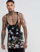 Asos Tank With Floral Skull Print And Extreme Racer Back - Gray