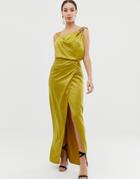 Lipsy Satin Drape Dress With Embellishment - Green