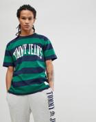 Tommy Jeans Collegiate Capsule Stripe T-shirt In Green - Green