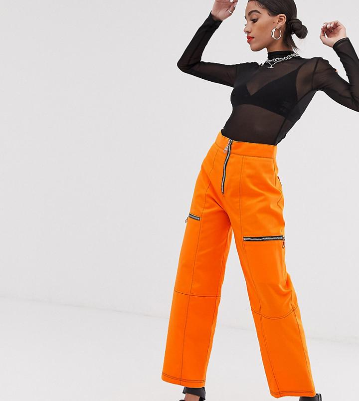 The Ragged Priest High Waist Pants With Zip Detail - Orange