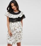 Asos Maternity Floral Mini Dress With Ruffles And Hook And Eye Trim-multi