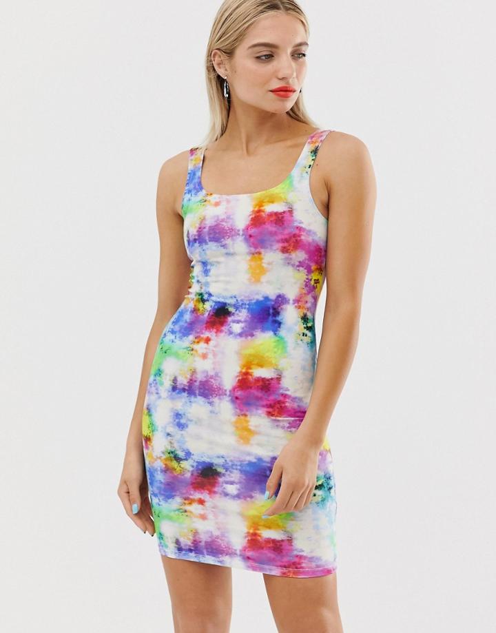 Monki Mini Bodycon Cami Dress In Rainbow Tie Dye-multi