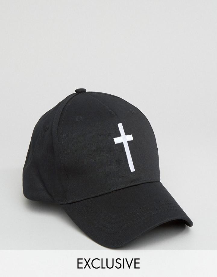 Reclaimed Vintage Inspired Baseball Cap In Black With Cross Embroidery - Black