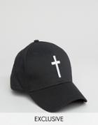 Reclaimed Vintage Inspired Baseball Cap In Black With Cross Embroidery - Black