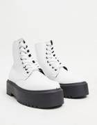 Asos Design Attitude 2 Lace Up Chunky Boots In White