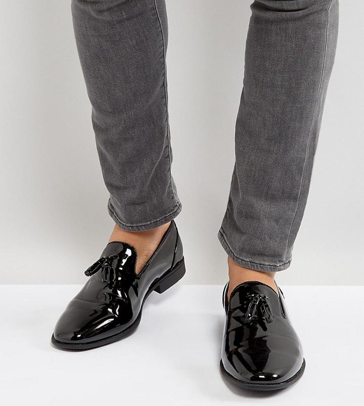Asos Design Wide Fit Vegan Friendly Tassel Loafers In Black Patent - Black