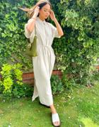Weekday Corinna Linen Midi Shirt Dress In Beige-neutral