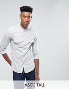 Asos Tall Stretch Slim Denim Western Shirt With Grandad Collar - Gray
