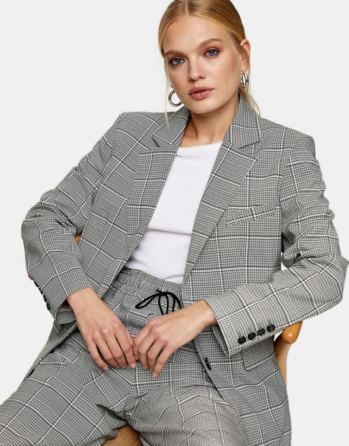 Topshot Checked Single Breasted Blazer In Monochrome-black