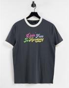 Asos Design Ringer T-shirt In Gray With Retro Text Print-grey
