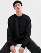 Asos Design Sweatshirt In Scuba Fabric With Utility Details-black