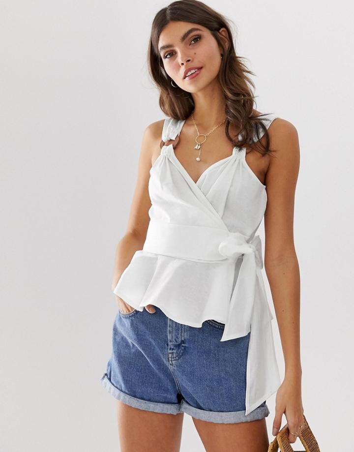 Asos Design Wrap Sun Top With Ring Detail - White