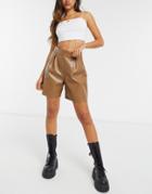 Naanaa Pu Bermuda Shorts In Camel-neutral