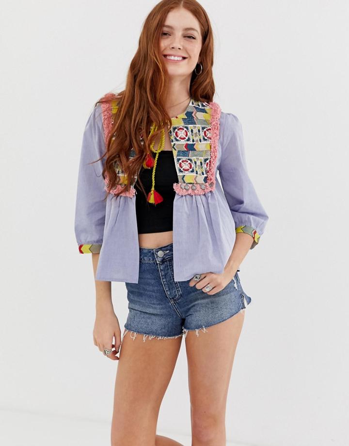 Glamorous Embroidered Jacket With Tassle Detail