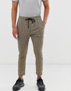 Only & Sons Drawstring Waist Puppy Tooth Large Check Pants In Brown