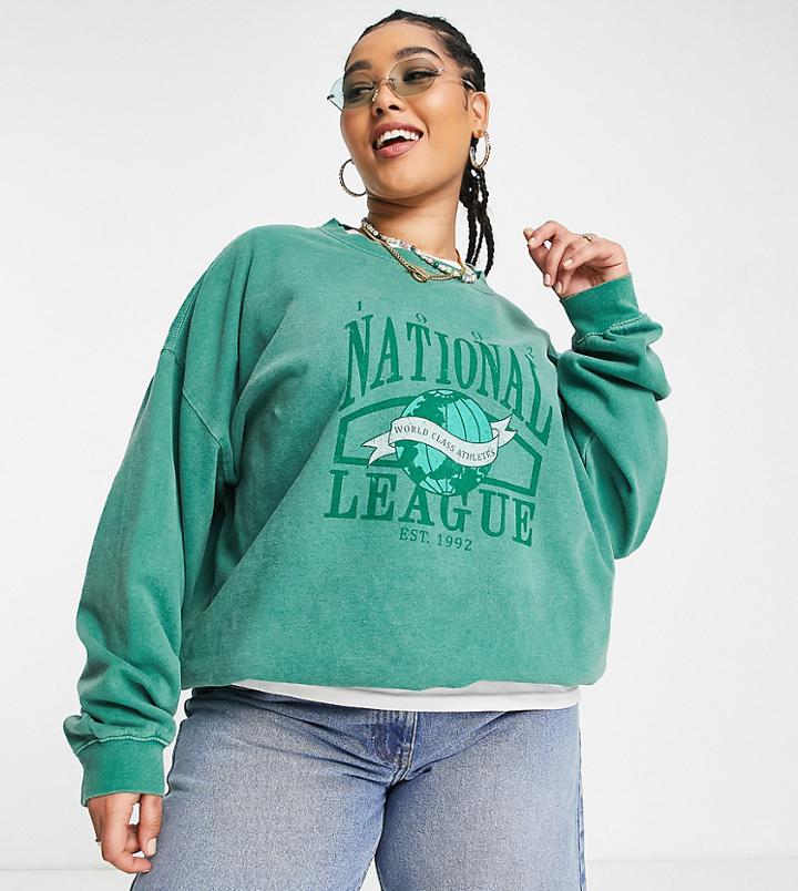 Daisy Street Plus Overdye Sweatshirt With Retro Collegiate Graphic-green